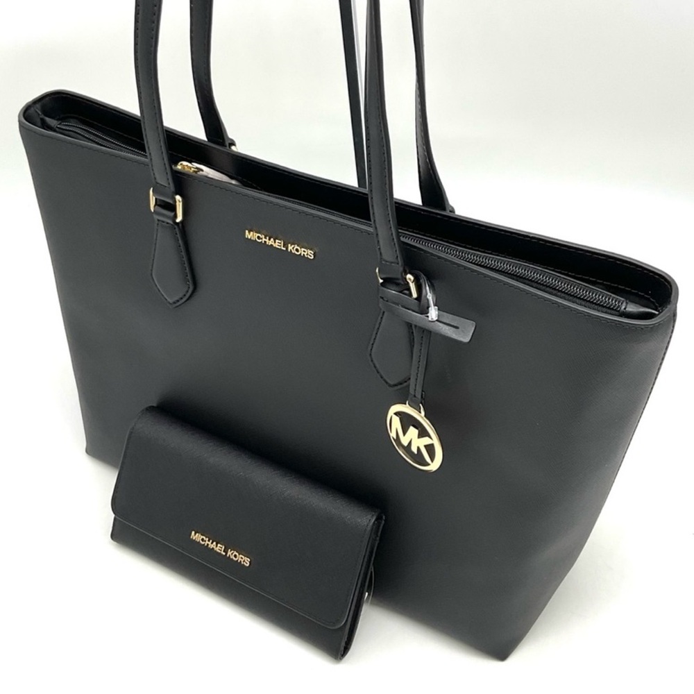 Michael Kors Bag Large Sheila Mf Tote Bag & Large Trifold Wallet Black/Gold - Picture 11 of 14